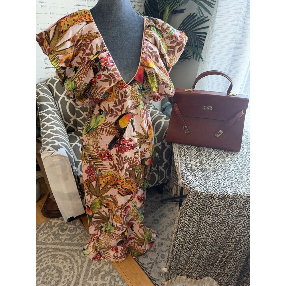 Farm Rio Pink Into The JungleEuroflax™ Premium Linen Midi Dress M.